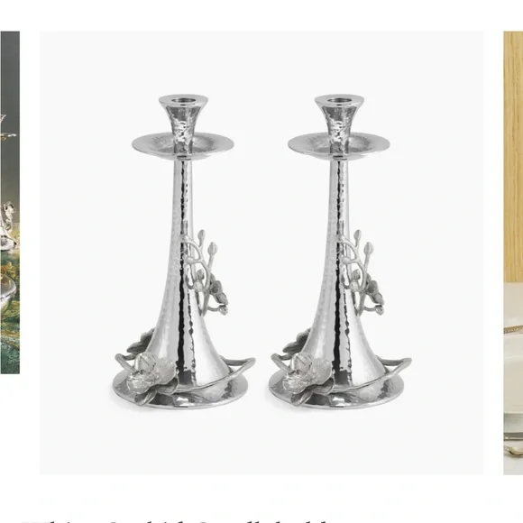 Michael Aram white orchid Silver Candle Holders - Picture 3 of 8